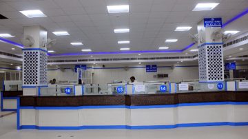 LED luminaires spread out evenly across the branch providing glare free lighting helping in reducing employee fatigue