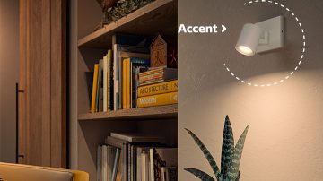 Aan de muur gemonteerde Philips LED-spots die een plant uitlichten