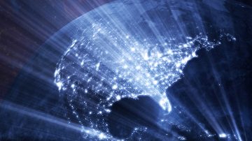 Lights shining for map of USA
