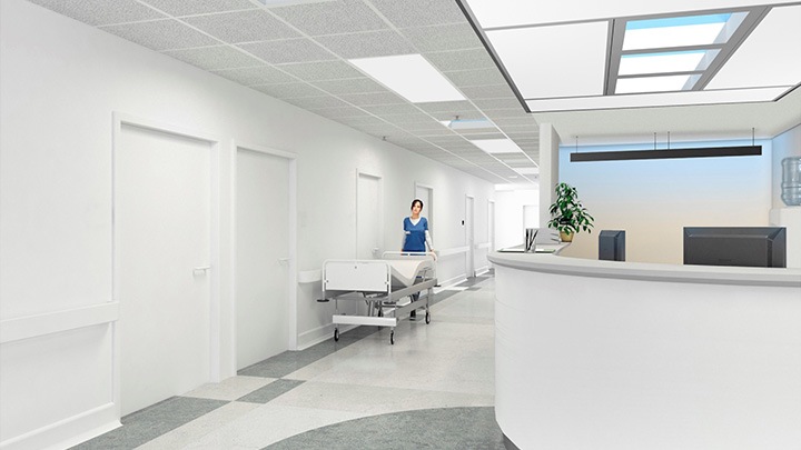 Nurse in a hospital corridor