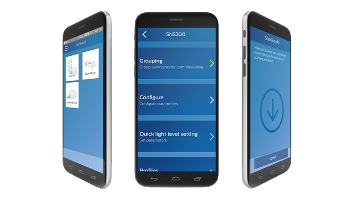Three smartphones with Philips Field Apps on screen