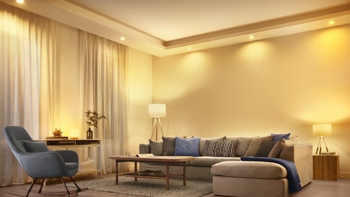 Downlights in ceiling in living room