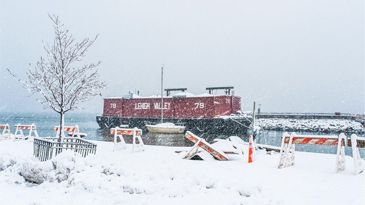 Red Hook&rsquo;s 1914 Lehigh Valley Barge No. 79 in a snow storm. Bklyn 2014