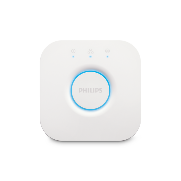 Philips Hue Bridge auf weißem Hintergrund