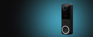Une sonnette vidéo Hue Secure en noir.
