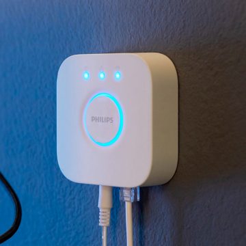 Hue Bridge hanging on a wall