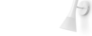 White smart wall light with a conical shape, matte finish, and compact design mounted on a circular wall plate.