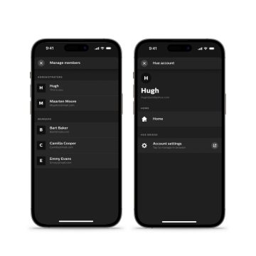 Hue app, der viser skærmen Administrer medlemmer