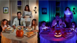 Normal vs uhyggelig spisestuebelysning med Philips Hue