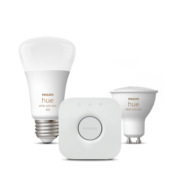 Kollektion von Philips Hue Lampen, Hue Bridge und smartem Spot