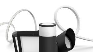 A selection of Philips Hue outdoor lighting products including strip lights, spot lights, wall lights and bollard lights. 