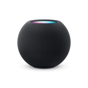 Black Apple HomePod on a white background