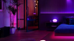 Bedroom being lit up by atmospheric smart lighting