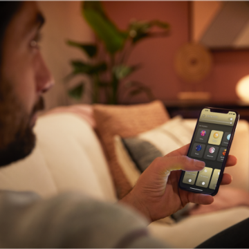 Philips Hue light strip with power cable, adapter, signal box, and connector