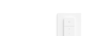 White rectangular smart light accessory switch with matte finish, featuring power and brightness buttons, shown in compact form.