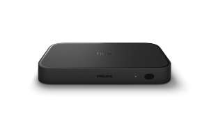 Parte delantera de la Philips Hue Play HDMI sync box 8K que muestra LED blanco.