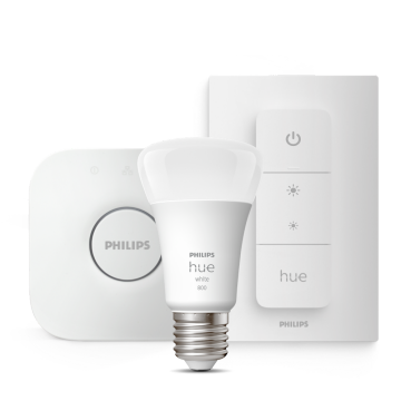 Hue-tuoteperheen Hue Bridge, älylamppu ja Hue Dimmer switch